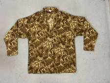 Saks Fifth Avenue Button Up Shirt Womens Size 8 Brown Gold Floral Velvet Vintage