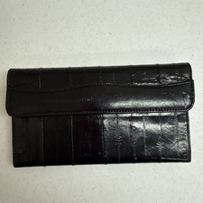 Genuine Eel Skin Wallet Clutch Checkbook Black Card Slots Guang Tong vtg EUC