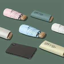 6-Rib Mini Folding Umbrella   Lightweight Aluminum Handle, Manual Open/Close, Po