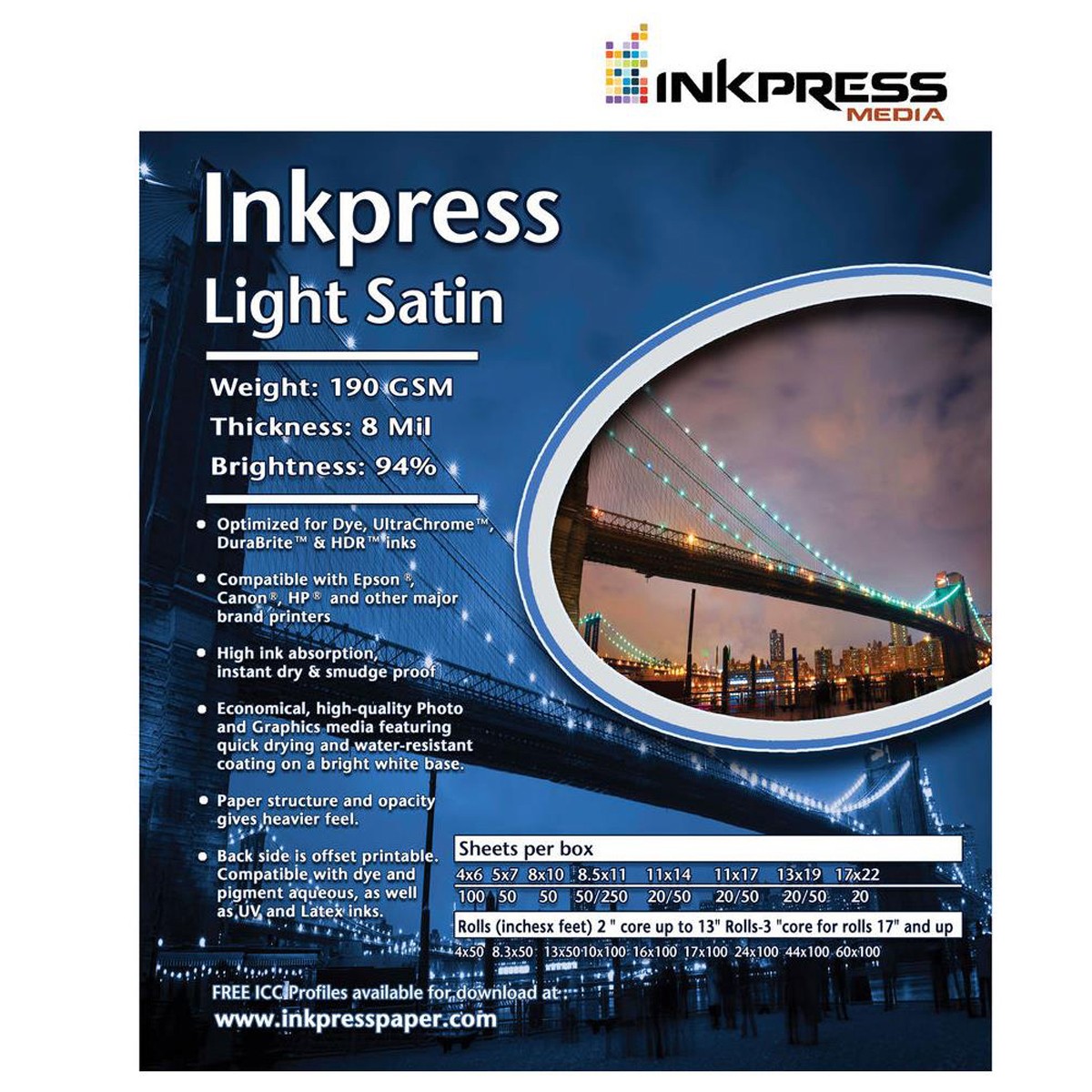 Фотобумага для струйной печати Inkpress Light Satin, 190 г/см, 8,5x11, 250 листов