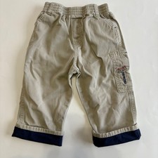 Vintage Oshkosh Toddler 18M Tan Pants Tool Embroidered Carpenter Style Cuffed