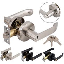 Internal Door Handle Privacy Entry Bathroom Bedroom Door Lever Lock Set + 3 Keys
