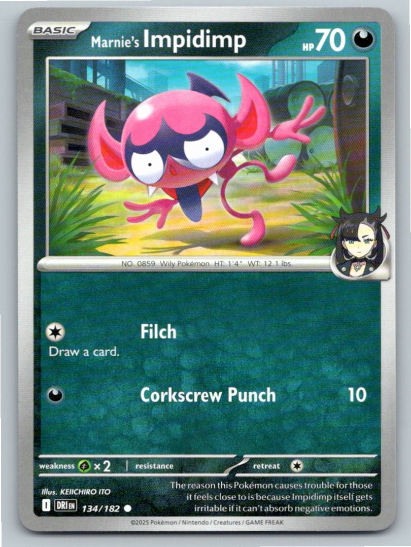 2025 POKEMON MARNIE'S IMPIDIMP DESTINED RIVALS 134/182 C NM A55625 FREE S&H