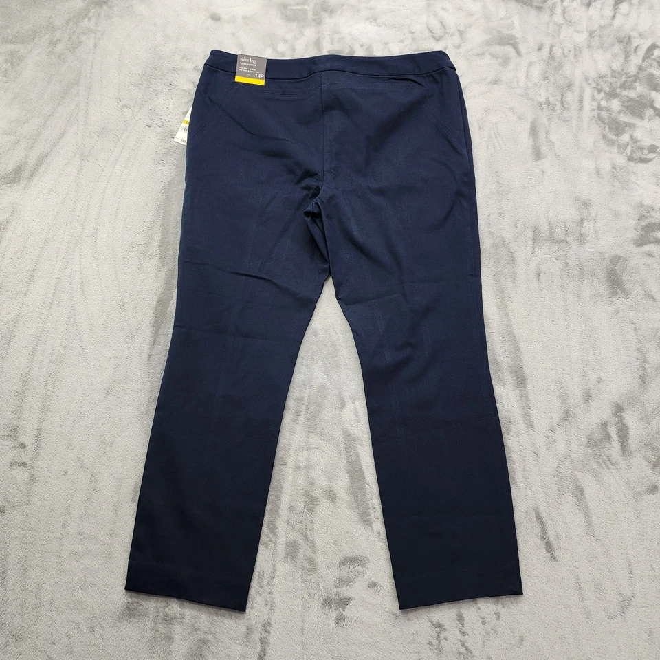 NEW Alfani Pants Womens 14 PETITE Blue Pull On Slim Leg Front Seam Zip Pockets - Image 2 of 4