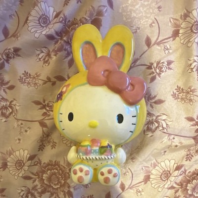 Sanrio Hello Kitty Easter Bunny Ceramic Figurine Glossy Yellow Pink 4in
