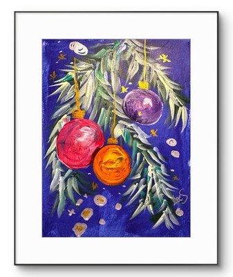 Original Art Christmas Decor Blue 9x12 Heavy Art Paper Expressionism Abstract