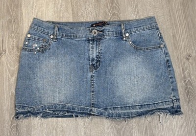 VANILLA Star Women s Blue Denim Mini Skirt Studded Bling Detail Raw Hem Sz 9