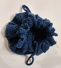 Artisan Crochet Drawstring Pouch Bag Makeup Organizer Purse, Gift Idea Blue