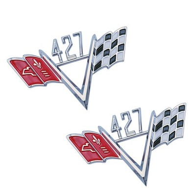 2Pc NEW Custom 427 Cross Flag Fender Emblem Set For 1960s Chevy Style ...