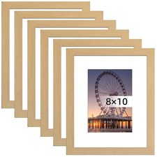 Picture Frame Set of 6, Display Pictures 5x7 with Mat or Without 8x10 Natural