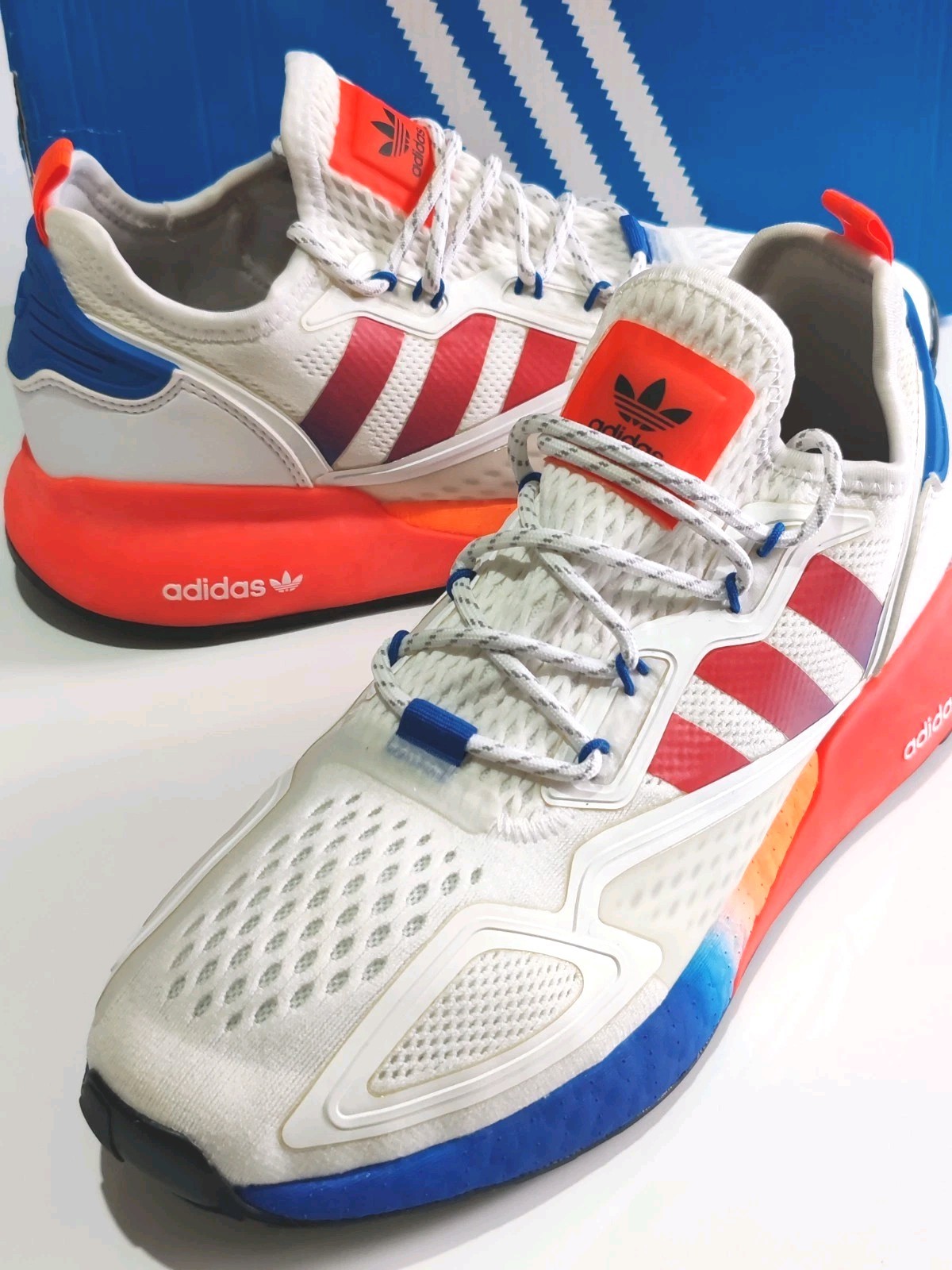 SAOLA ADIDAS ZX 2K BOOST (FV9996) BIANCO ROSSO SOLARE BLU SCARPE DA GINNASTICA UOMO UK 8 EU 42