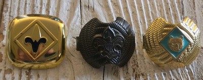 3 Vintage Cub & Boy Scout Scarf Slides Tie Clip BSA Bear, Eagle, Webelos