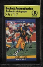 BAS 1990 Pro Set Henry Ellard #164 Beckett Auth Sticker Auto ur8