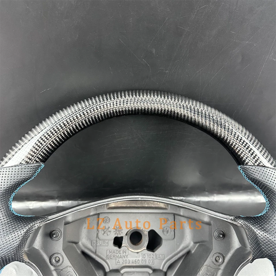 Black Carbon Fiber Leather Steering Wheel for 2002-2005 Mercedes-Benz C200 W203 - Image 4 of 4