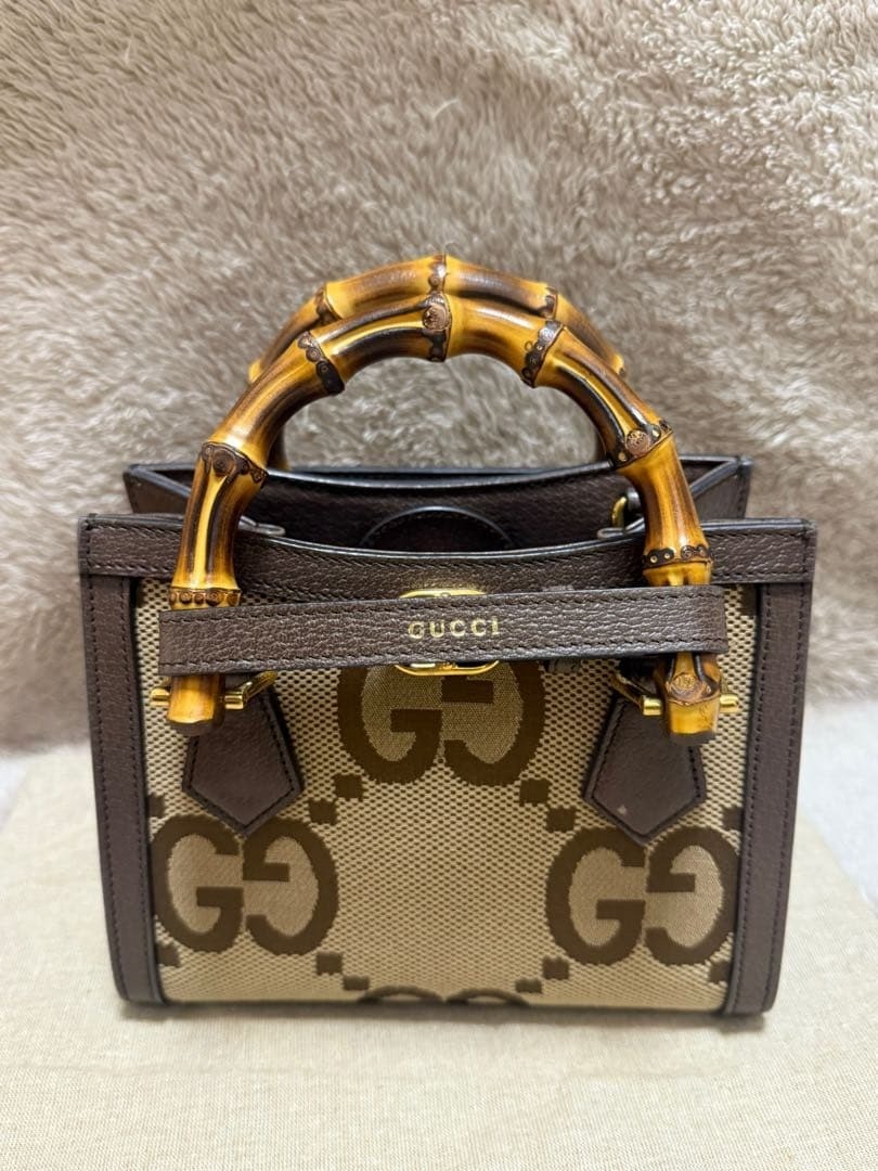 GUCCI Diana Jumbo GG Small Shoulder Tote Hand Bag Leather Beige Dark Brown Auth thumbnail 3