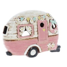 Shudehill Giftware Village Pottery Pink Caravan Tealight Holder Ceramic Ornament