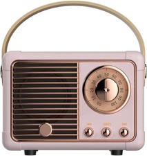 Retro Bluetooth Speaker Pink Portable Wireless Stereo Bass Gift
