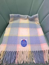 Mothercare Pram Rug Crib Baby Blanket Pastel pink blue checked 80's MADE IN UK