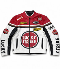 Nueva chaqueta de cuero Lucky Strike para hombre motociclista motociclista carreras talla L negra