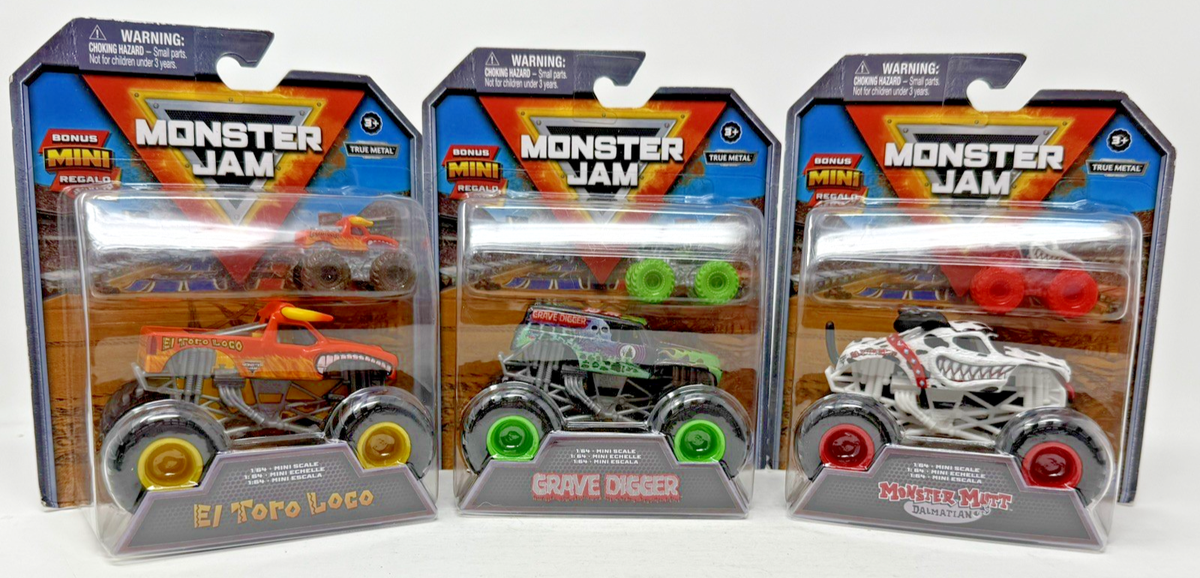 Monster Jam 1:64 Monster Mutt Dalmatian,Grave Digger, El Toro Loco