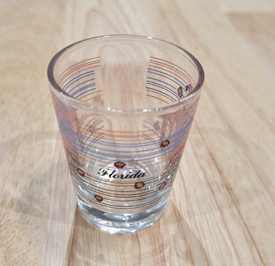 Vintage Flamingo Florida Clear Shot Glass Made in Taiwan