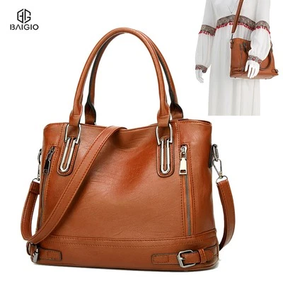 VINBAGGE Damen Handtasche Tasche Leder Schultertasche Damentasche Crossbody Bag Braun