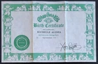 Vintage Cabbage Patch Kids Birth Certificate Girl ~Rochelle Alisha~ Coleco 1980s