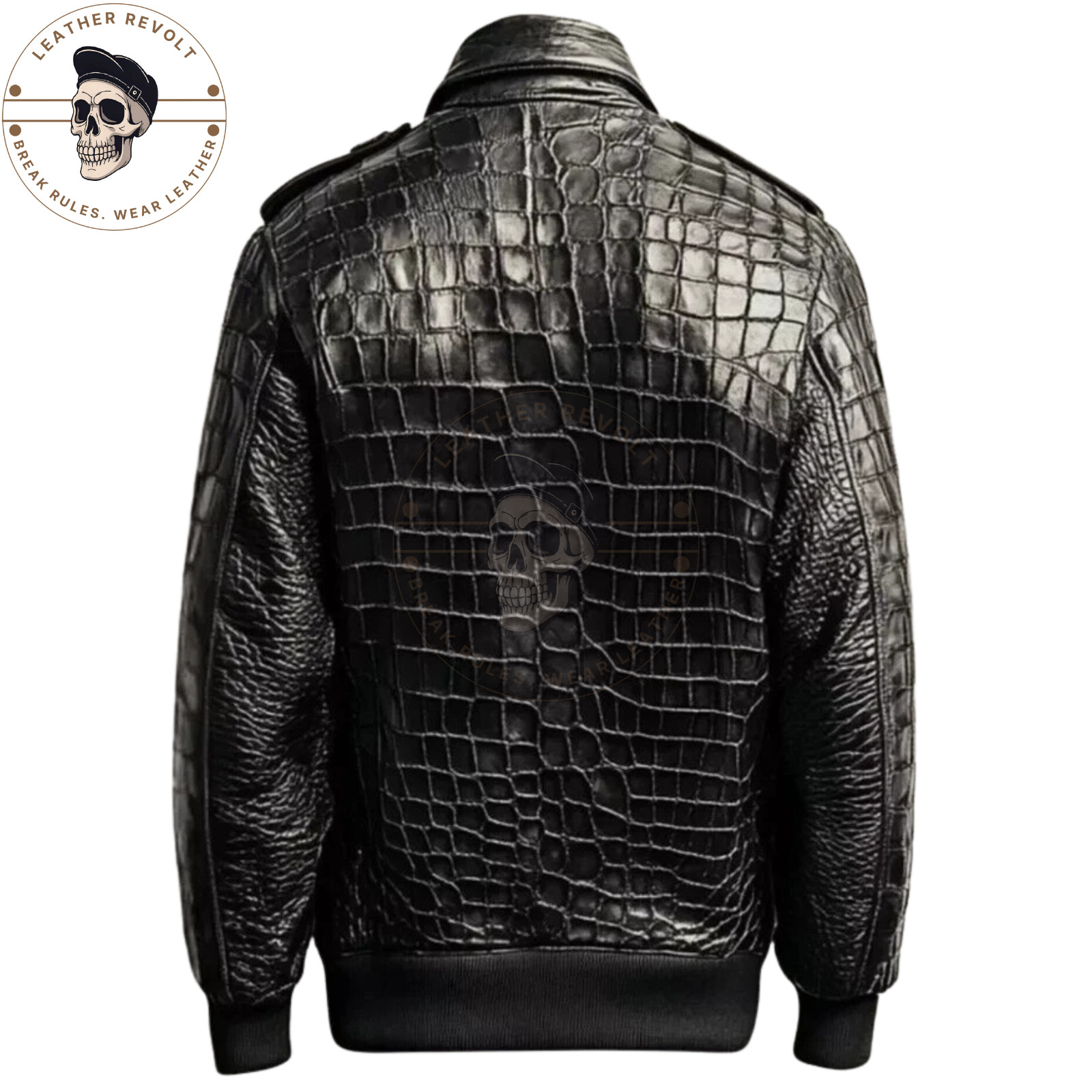 Men's Black Real Leather Crocodile Skin Embossed Jacket Biker Alligator Jacket image 2