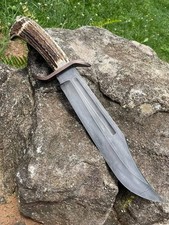 Handmade High Carbon Steel Bowie Knife: Stag Horn Handle Hunting Knife Sheath
