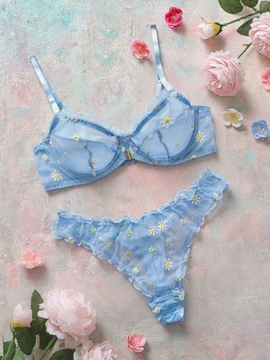 2 Stück Plus Size romantisches Stickerei BH Wäsche Set mit Bügel Billig24