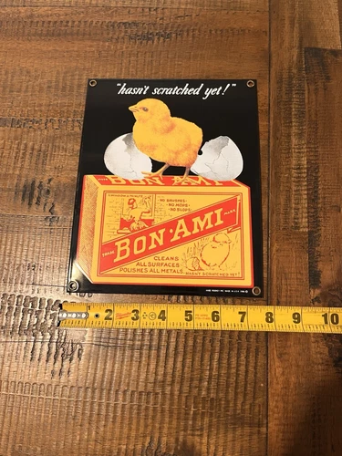 Vintage Bon-Ami Porcelain Enamel Sign “Hasn't Scratched Yet” By Ande Rooney