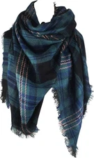 VIVIAN & VINCENT Women's Fall Winter Scarf Classic Tassel Green Blue C15 