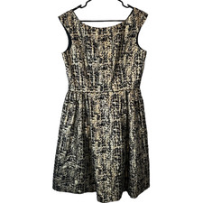 Eliza J Black & Beige Metallic Sleeveless Textured Sheath Dress Women Sz 10