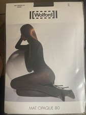 NEW Wolford Mat Opaque 80 Tights Black, Size Large, 18420 7005 Retails 61