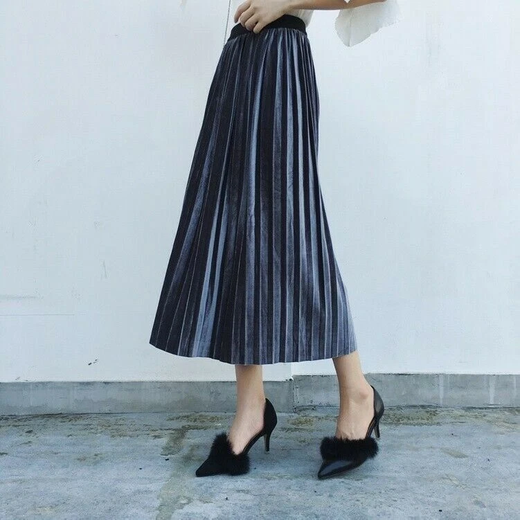 Multi color metallic pleated cheap skirt