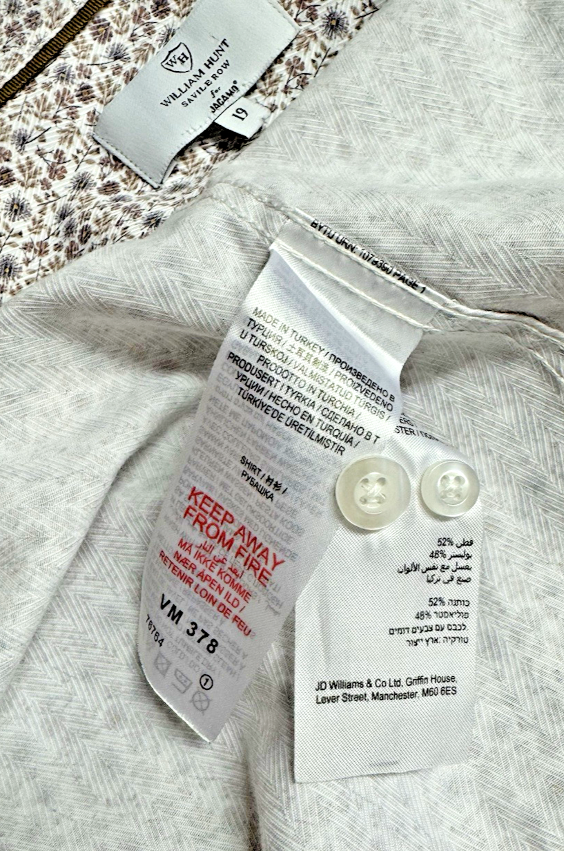 FILA Camicia WILLIAM HUNT Savile Row taglia 19" fantasia floreale marrone uomo nuova