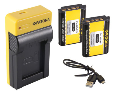 2 x Akku + USB-Ladegerät für Sony CX405 Handycam (HDR-CX405) - NP-BX1