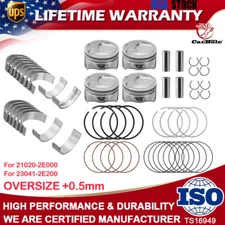+0.50MM Piston & Ring Set + Main Rod Bearing Kit for 14-19 HYUNDAI KIA Soul 2.0L