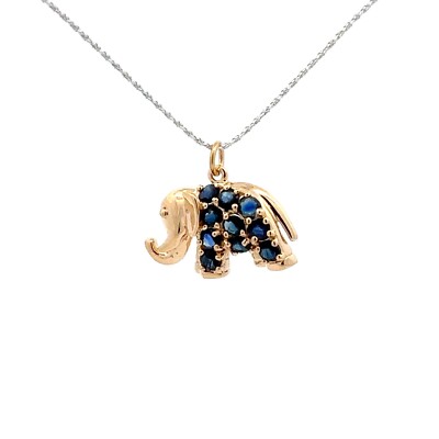 14KT. Gelbgold und Saphir Elefant Charm/Anhänger (13 x 18 mm)