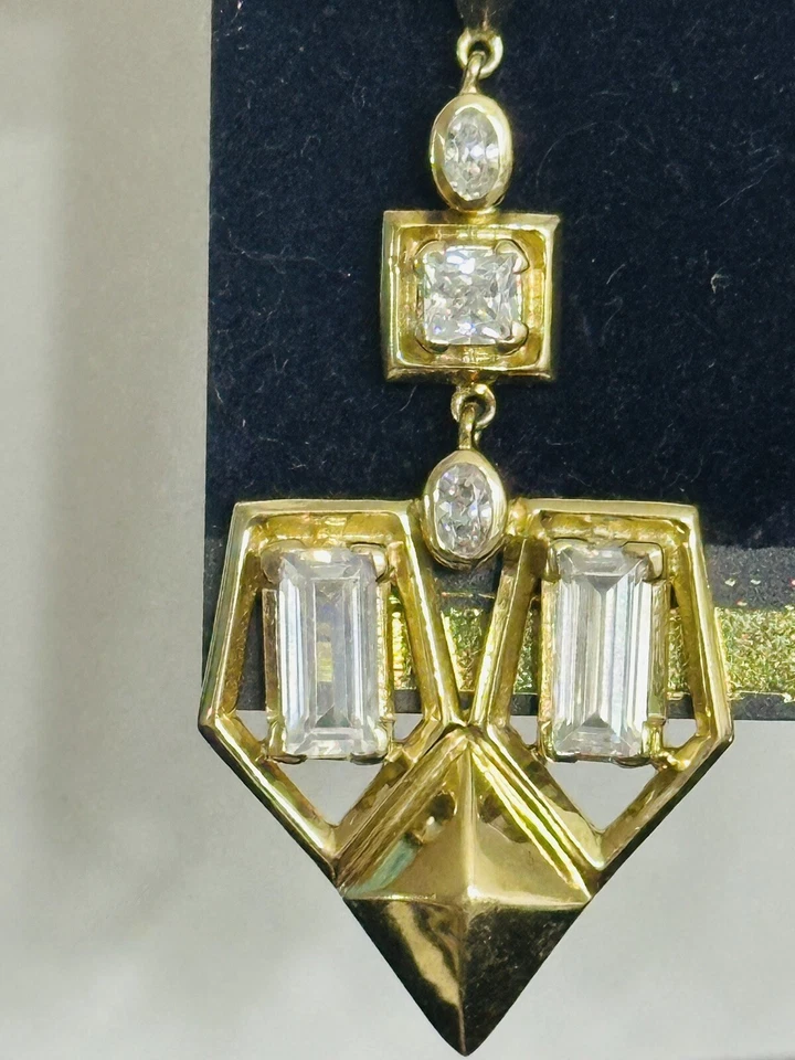 Melinda Maria Gold Platted Dangle Crystal Statement Earrings 2.5" New  $178 - Image 2 of 4