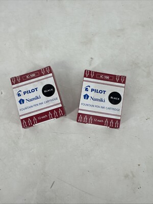 (2) Pilot Namiki Fountain Pen Ink Cartridge IC100 Black 12 Cartridge Pack 69100