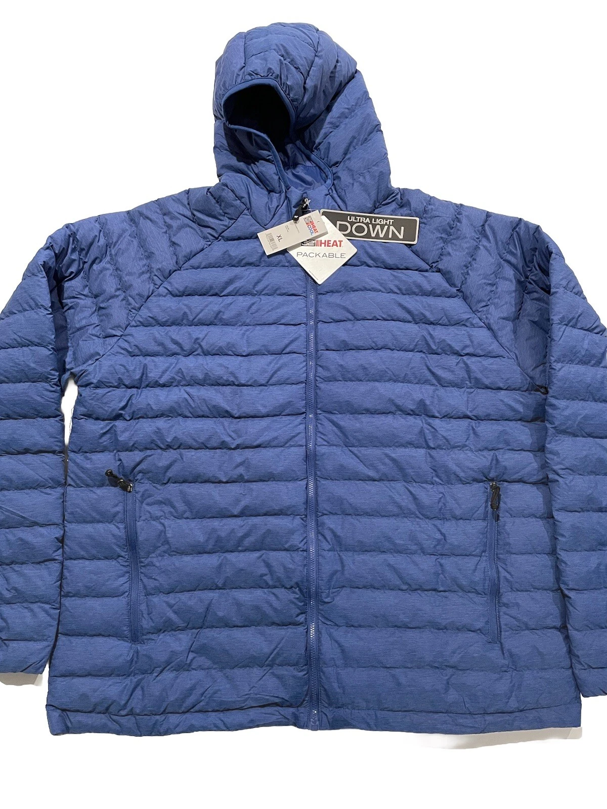 32 Degrees Heat Men Packable Duck Down Nylon Jacket Size XL Zipper Pockets NWT
