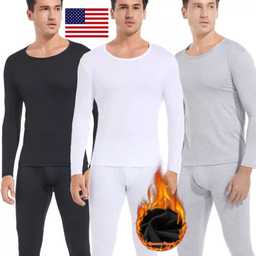 Mens Thermal Long Johns Top Bottom Underwear Trouser TShirt Set Full Sleeve Set - Picture 1 of 34
