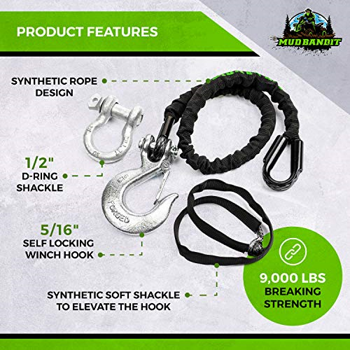 Mud Bandit ATV Recovery Strap With Winch Hook And D Ring Shackle Tow 