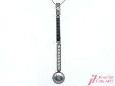 Pendentif Variable 750/18K Or Blanc Saphirs De Ceylan Diamants Brillants 1 Perle