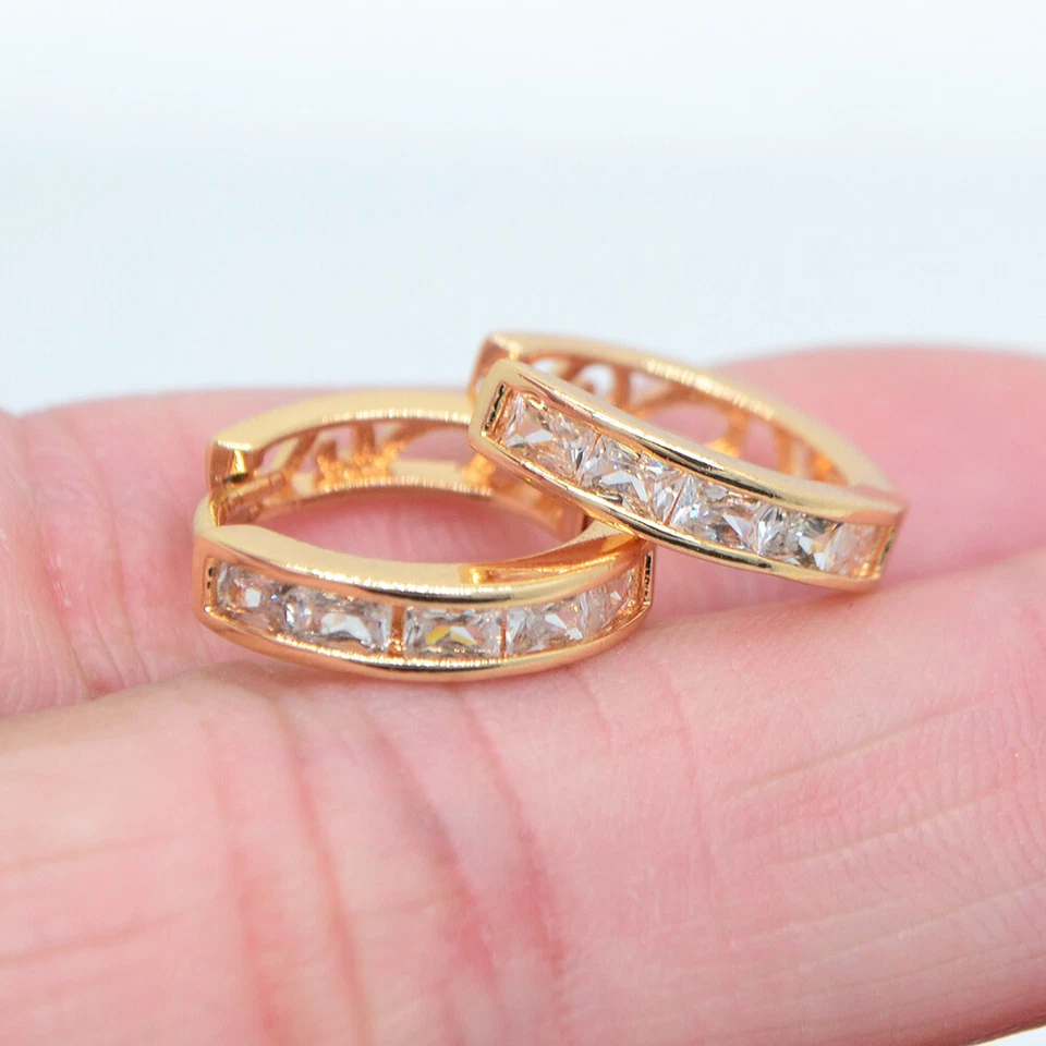 18K Yellow Gold Filled Clear Topaz Classic Stylish Huggie Earrings Jewelry Gifts - Image 2 of 2