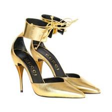 GUCCI KIND GOLD METALLIC LEATHER PRISCILLA HEELS EU 38.5
