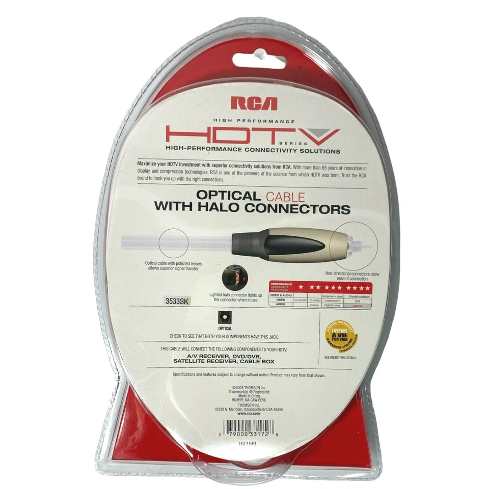 RCA HD3HPL High Performance HDTV Series Optical Digital Audio Cable - NEW - Image 2 of 2