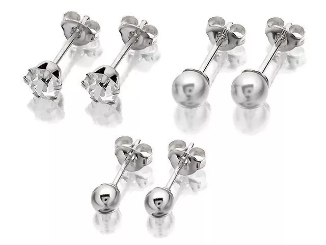 F.Hinds Womens Fine Jewellery Sterling Silver Three Stud Earrings
