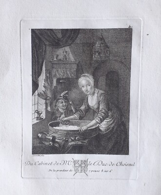 After GERARD DOU: THE ONION CUTTER - 18thC ETCHING by BALTHASAR ANTON DUNKER
